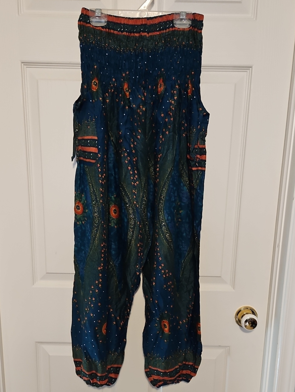Woman's Blue Printed Harem Pants with Elastic Waist